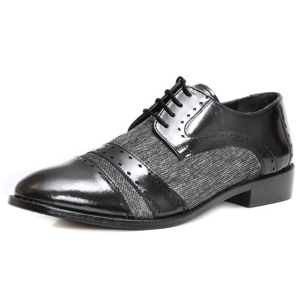 Yuma Leather, Black Textile Derby Style Dress Shoes